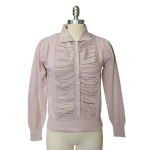 Vintage Y2K Coquette Cardigan Size S Collared Shirred Front Lavender Cotton